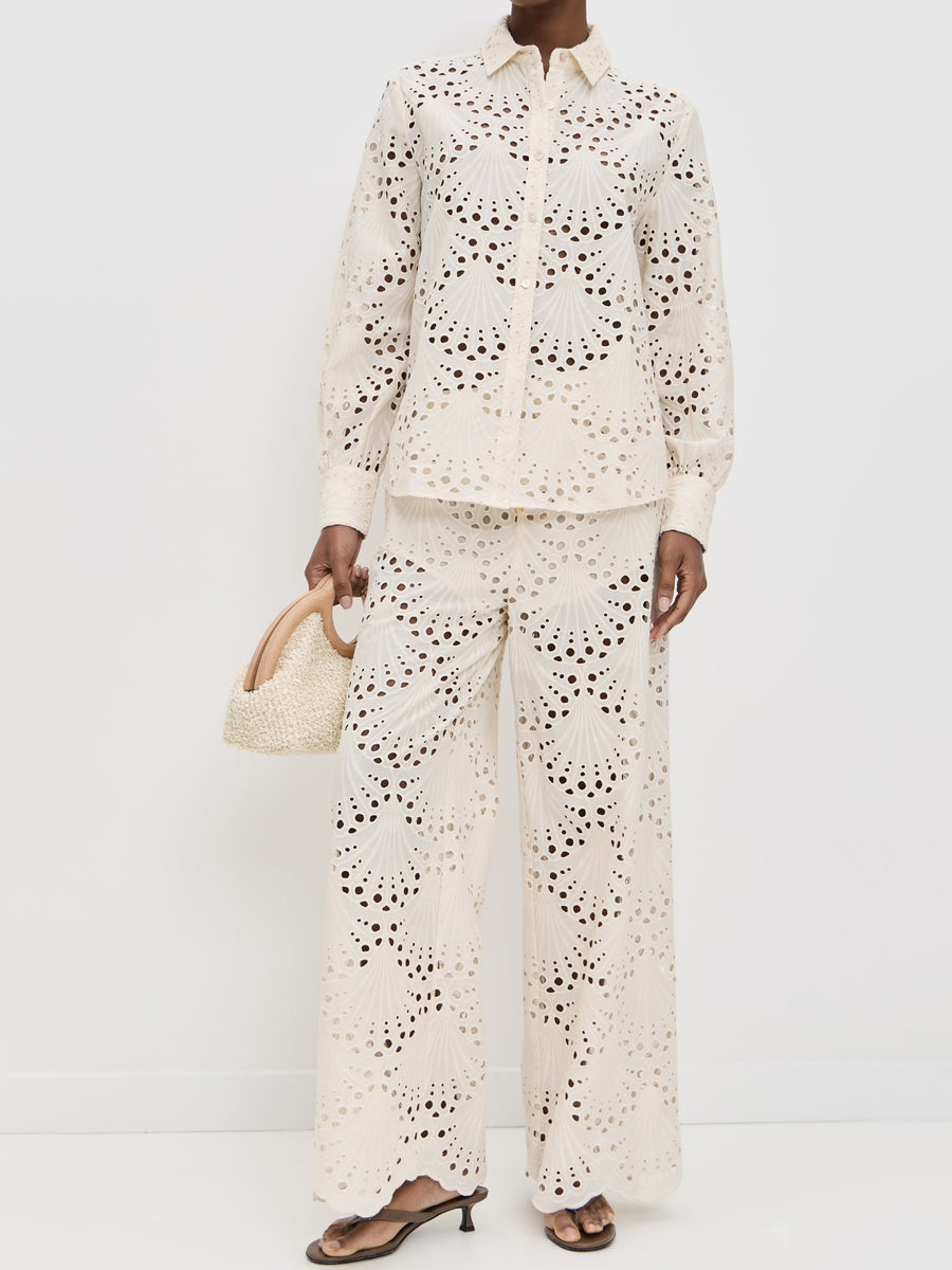 Embroidery Eyelet Two Pieces Set