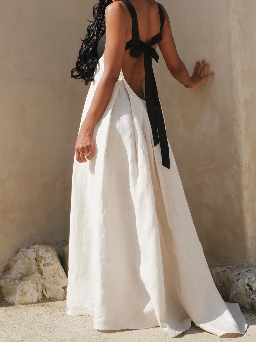 🔥Summer Hot Sale🔥Fashion Back Bow Patchwork Sling Dress