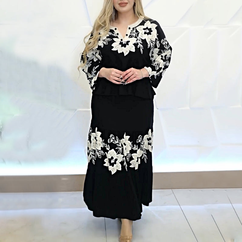 Chic Floral V-neck Two-piece Set