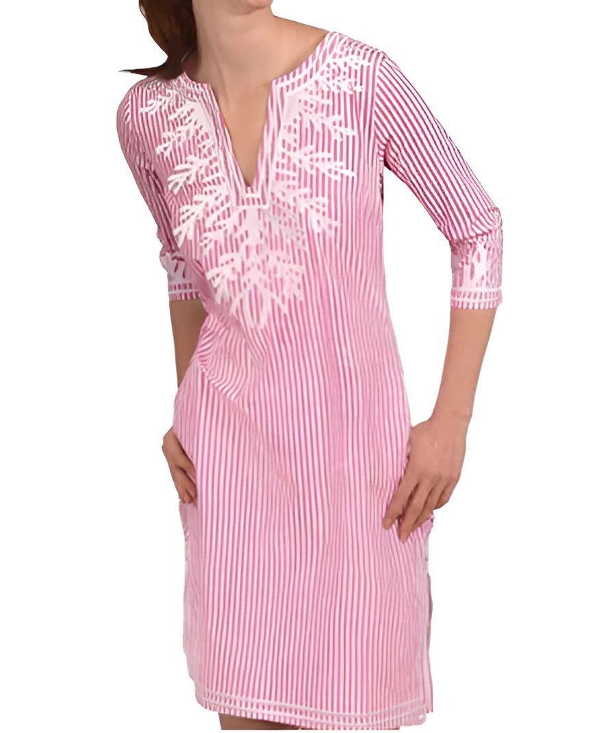 Embroidered Pinstripe Dress