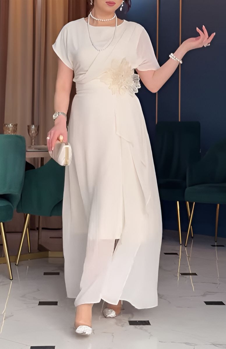 Elegant Tulle Waist 3D Floral Long Dress