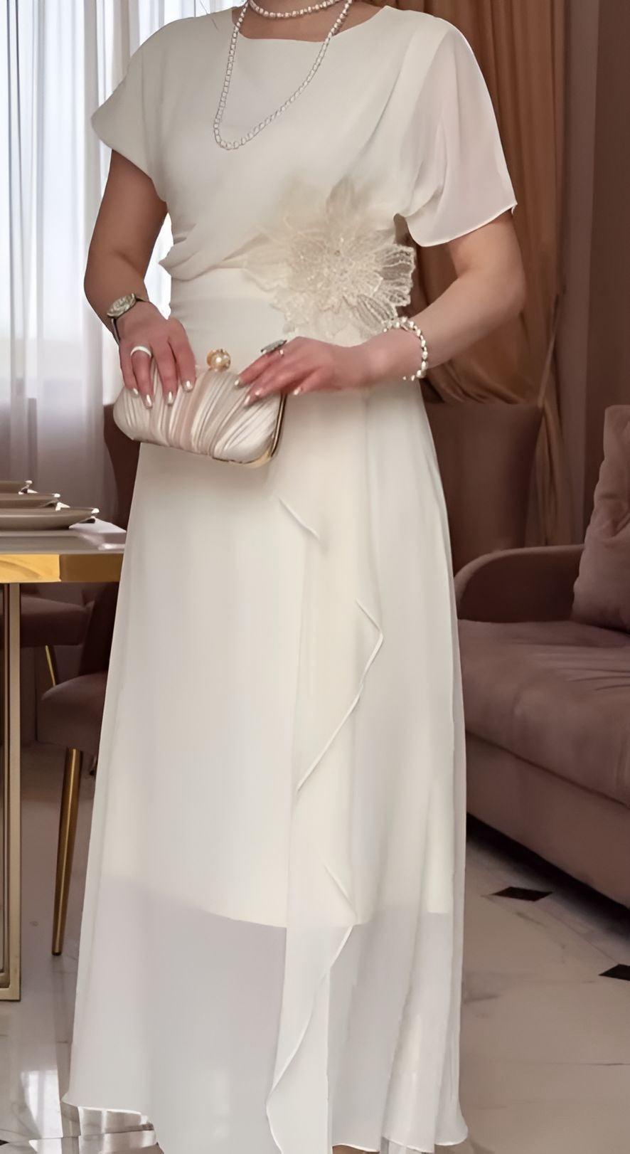 Elegant Tulle Waist 3D Floral Long Dress