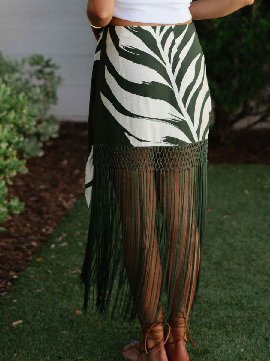 Green Leaf Print Skirt