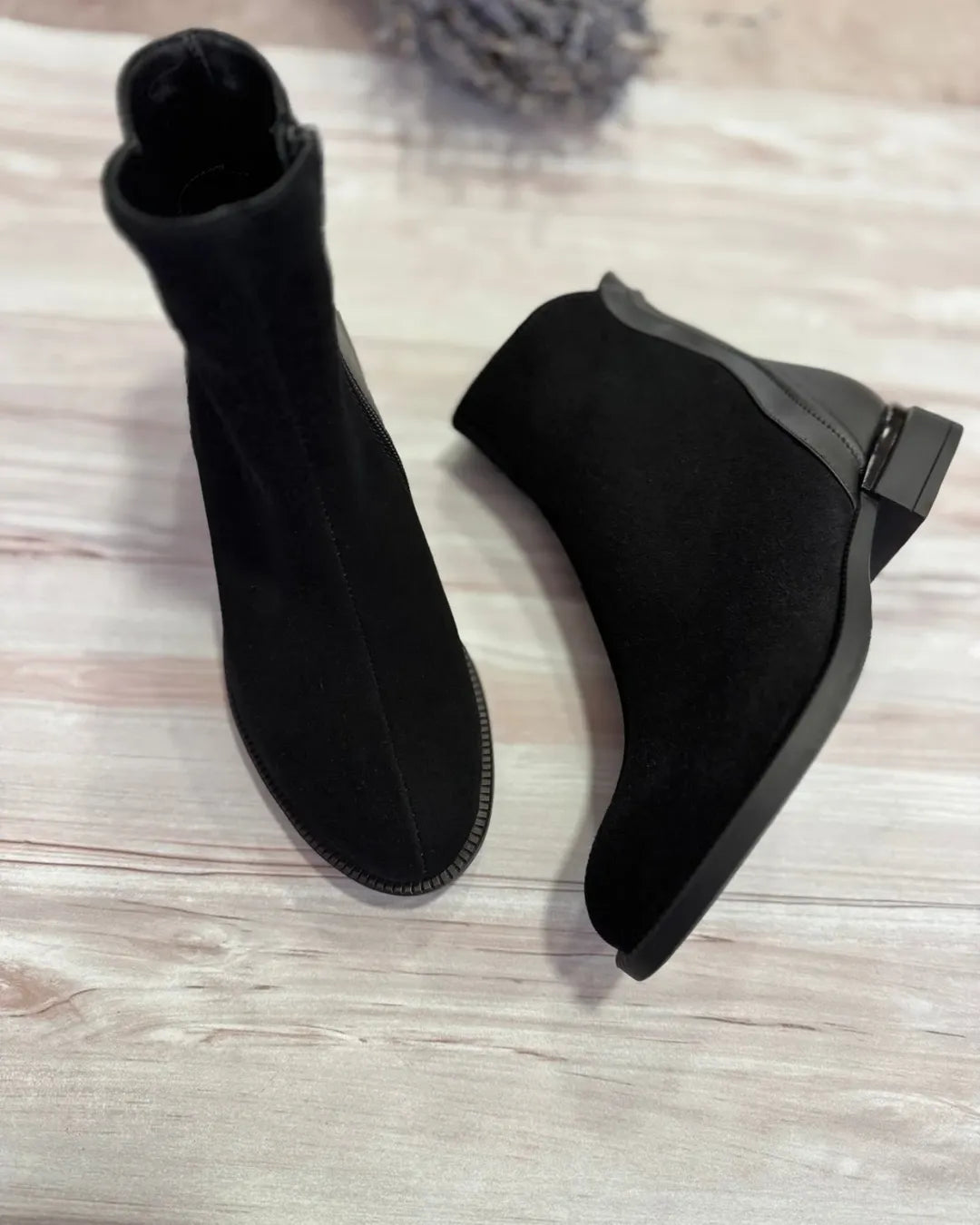 Women's Black Suede Leather Ankle Boots
