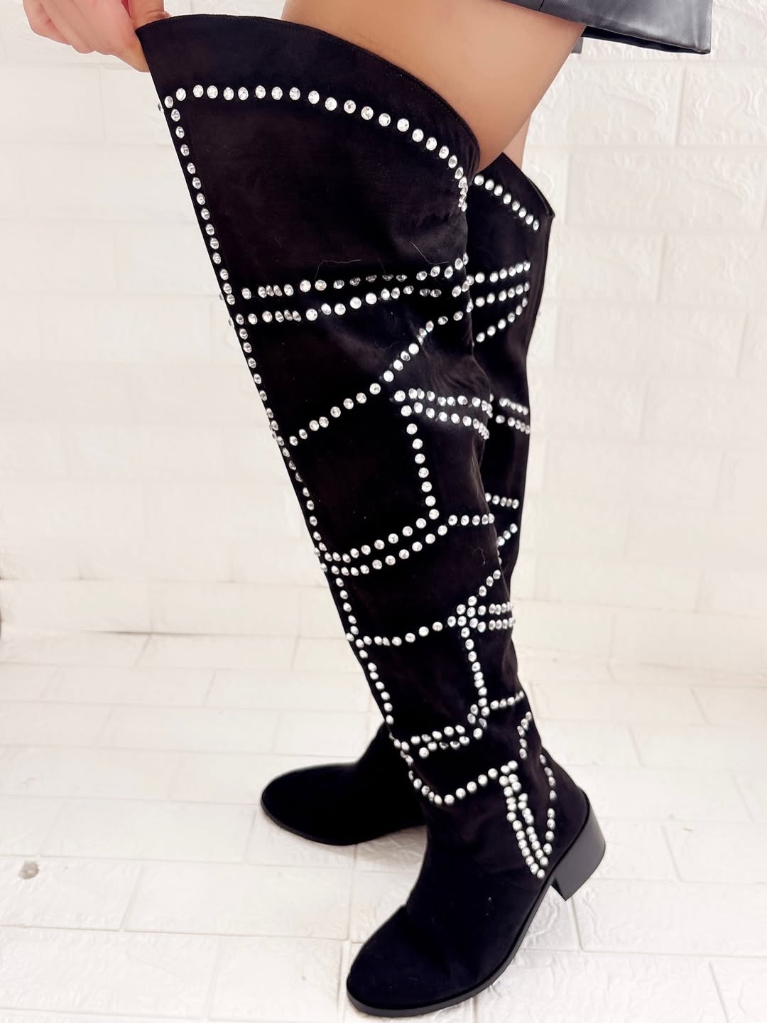 Black Sparkling Rhinestone Boots