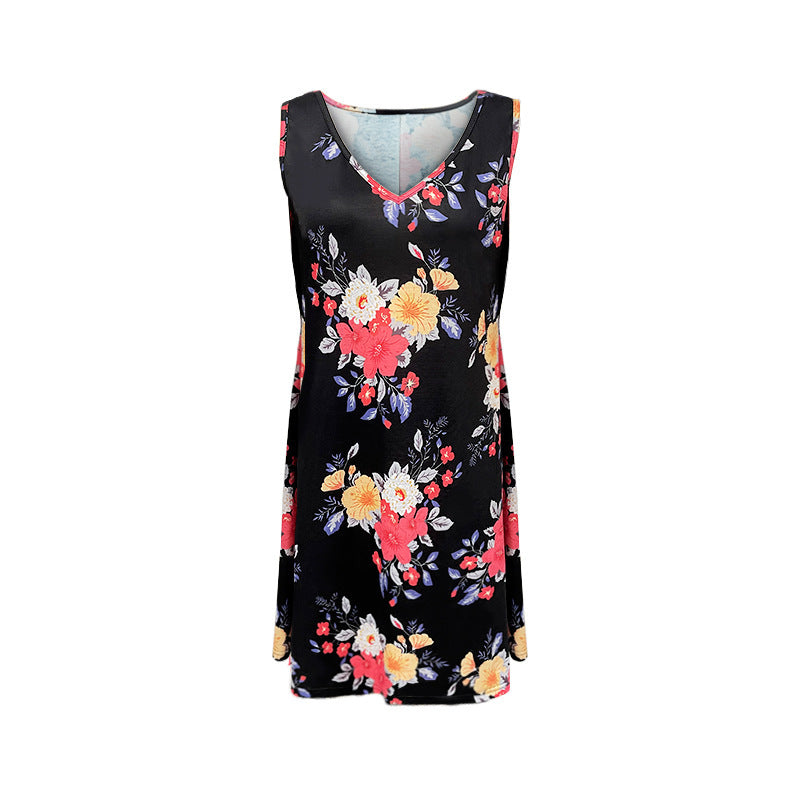 Casual v-neck flowered sleeveless dress