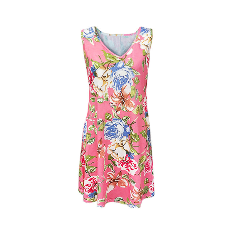 Casual v-neck flowered sleeveless dress