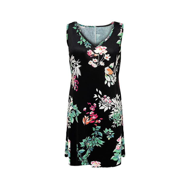 Casual v-neck flowered sleeveless dress