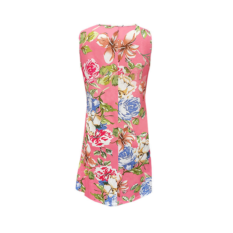 Casual v-neck flowered sleeveless dress