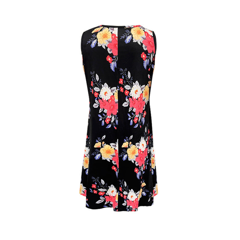 Casual v-neck flowered sleeveless dress