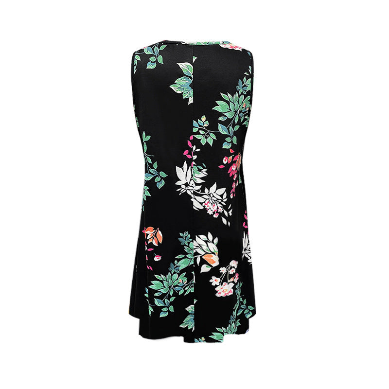 Casual v-neck flowered sleeveless dress