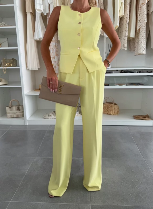 Solid Color Vest Pants Two Piece Set