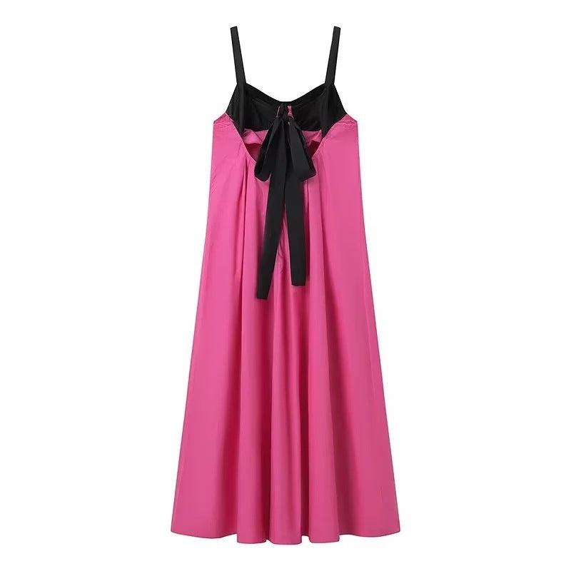 🔥Summer Hot Sale🔥Fashion Back Bow Patchwork Sling Dress