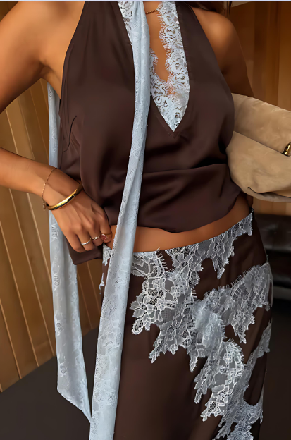 Blue Lace Skirt Suit