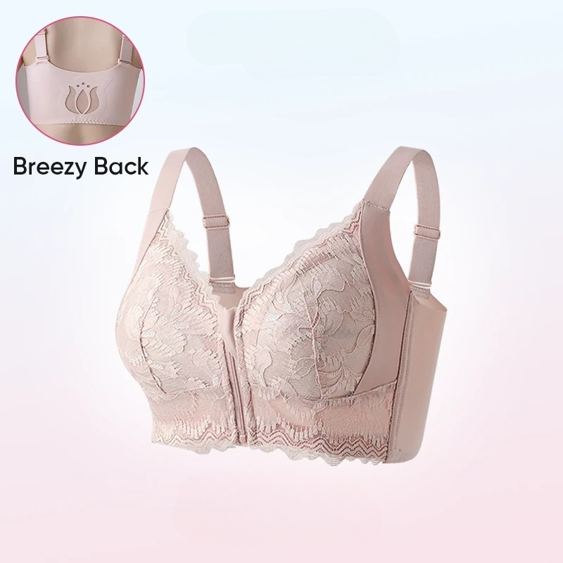 Women Lace Front Zipper Bra