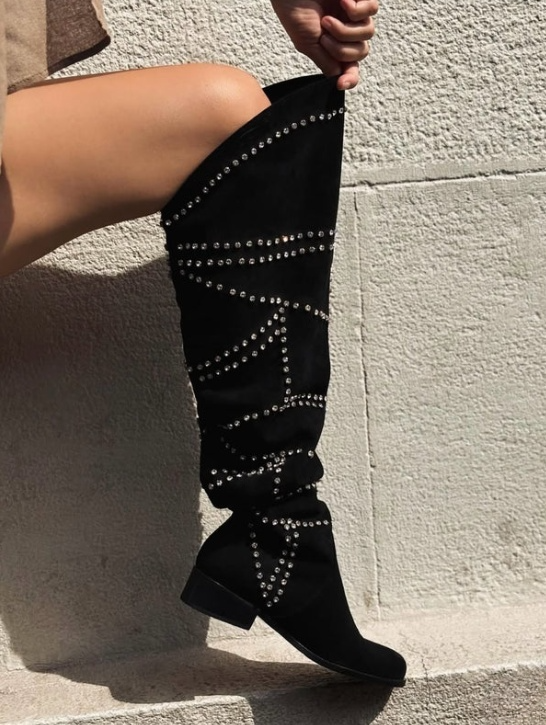 Black Sparkling Rhinestone Boots