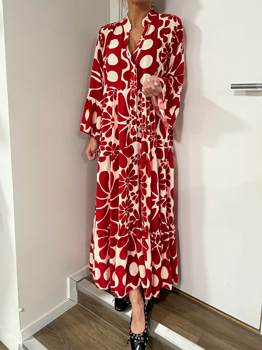 Printed Long Sleeve Loose Maxi Dress