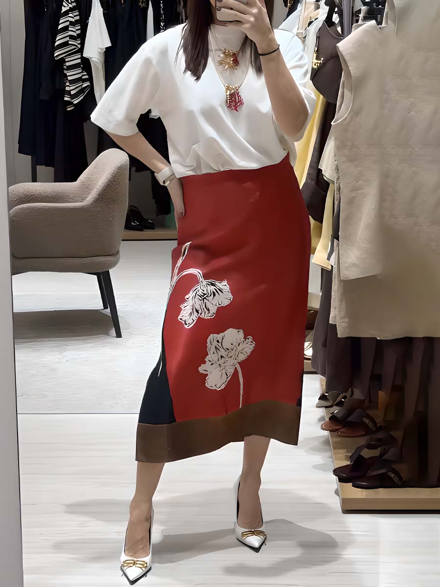 Floral Print Midi Skirt