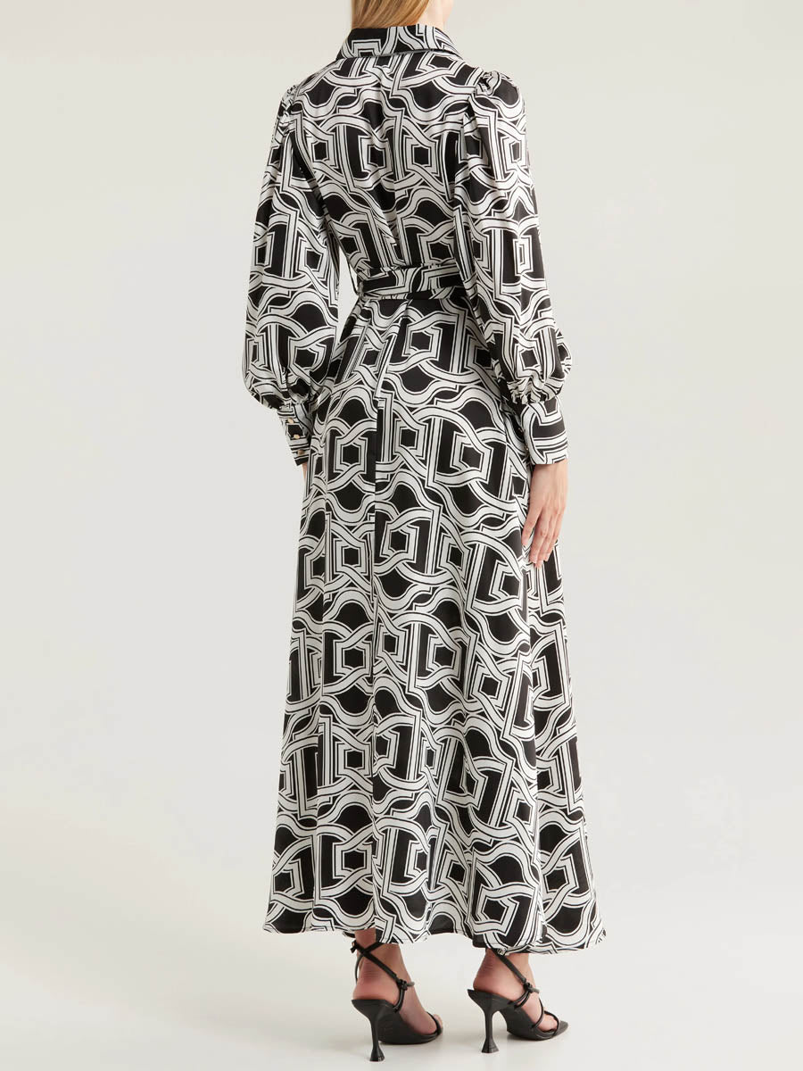 Printed Tie-waist Long Sleeve Maxi Dress