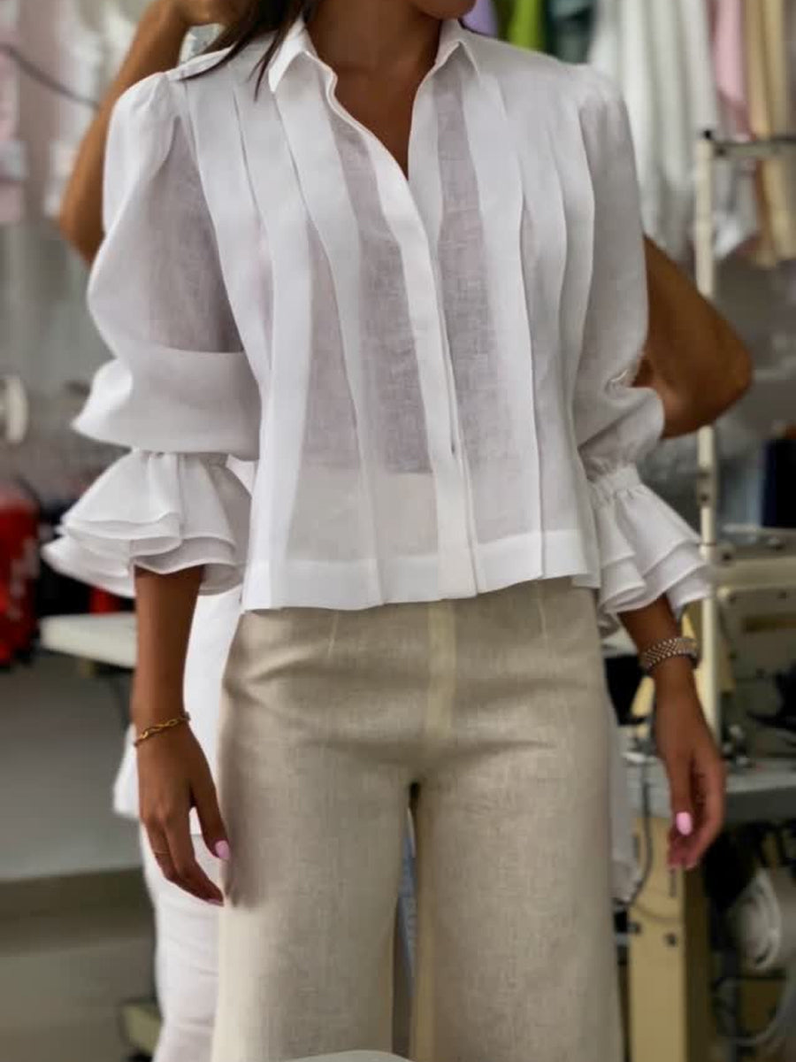 Puff Sleeve Pleated Blouse