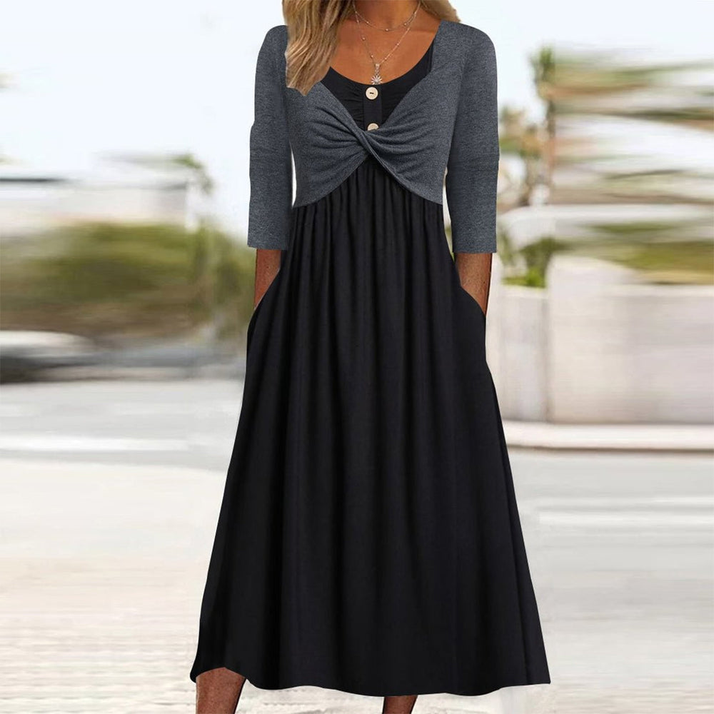 Trendy Black Color Block Midi Dress