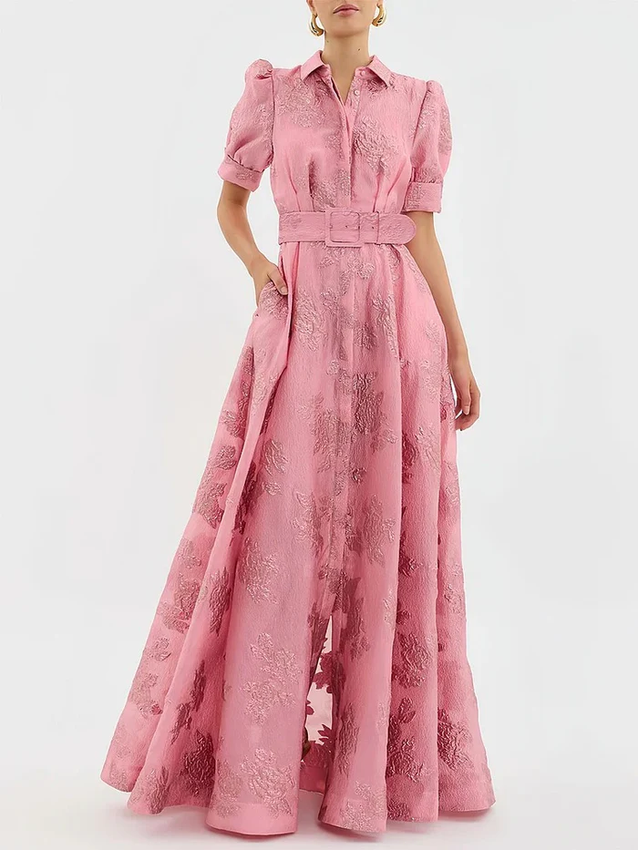 Elegant Button-Front Gown with Flowy Silhouette