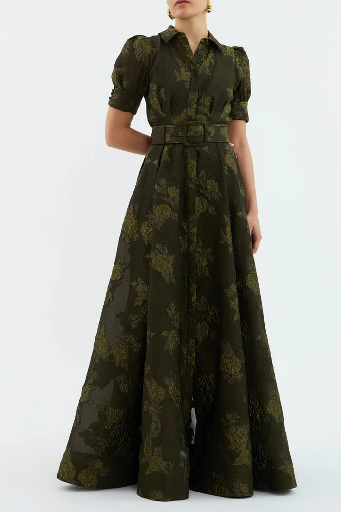 Elegant Button-Front Gown with Flowy Silhouette