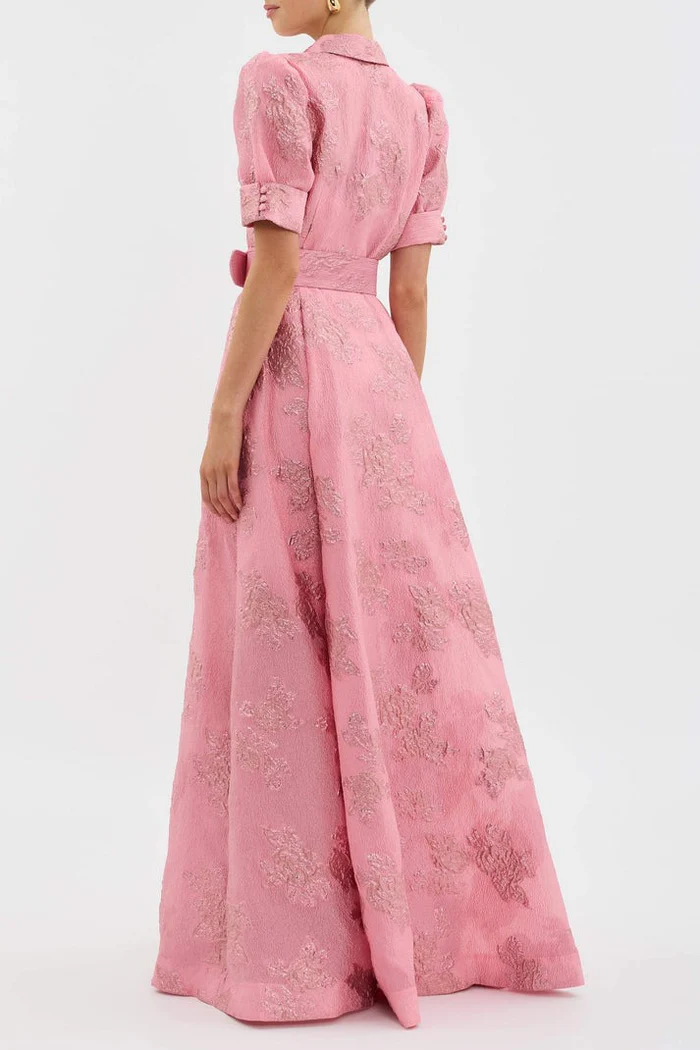 Elegant Button-Front Gown with Flowy Silhouette