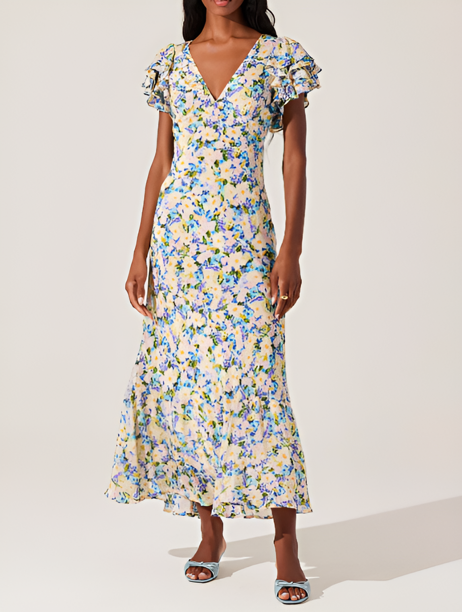 Floral Flutter Sleeve Midi Dress