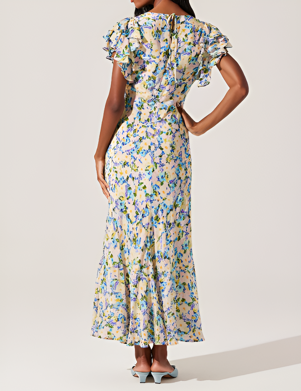 Floral Flutter Sleeve Midi Dress