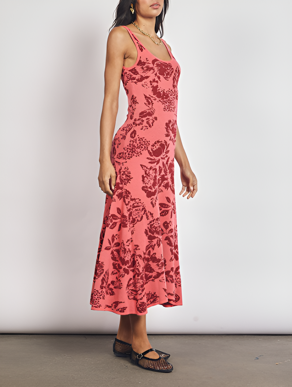 Scoop Neck Midi Dress in Rose