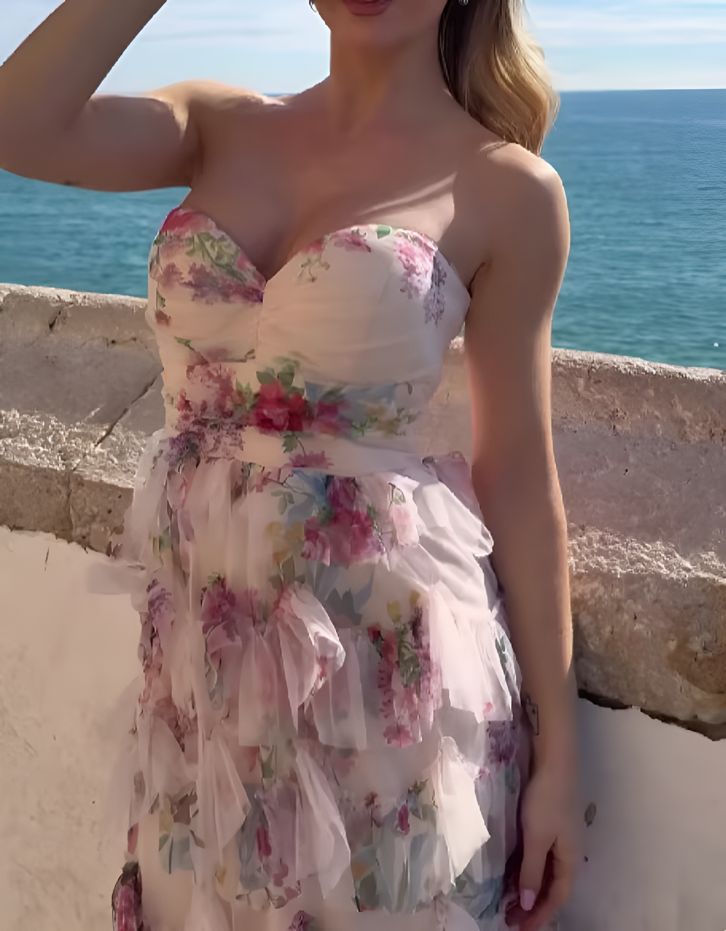 Spring And Summer Strapless Floral Dress