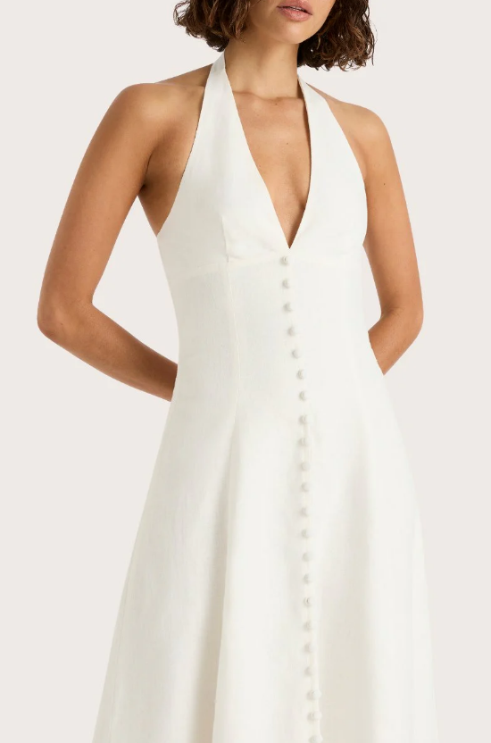 White V-neck Midi Dress