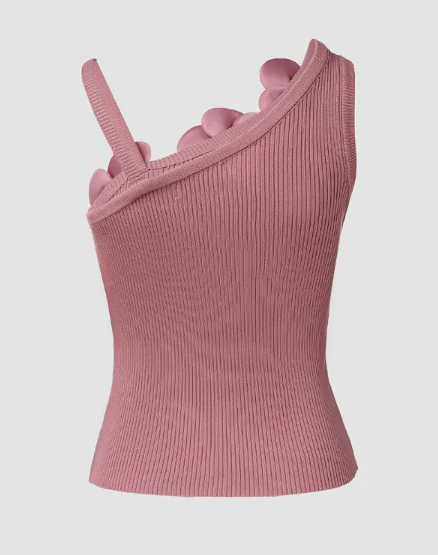 Solid 3D Flower Asymmetrical Casual Ribbed Knit Camisole(BUY 2 SAVE 10%🔥)