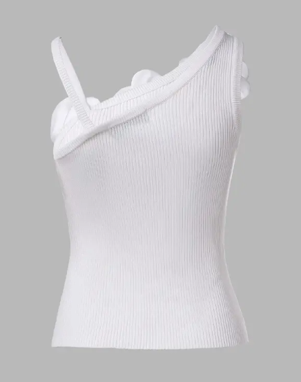 Solid 3D Flower Asymmetrical Casual Ribbed Knit Camisole(BUY 2 SAVE 10%🔥)