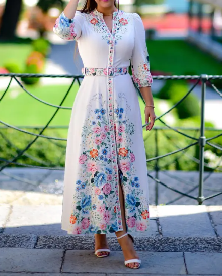 Floral Print V Neck Maxi Dress