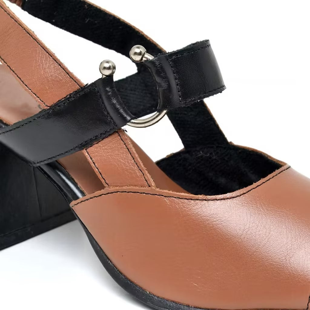 Black and brown leather sandals