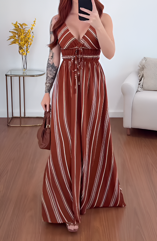 Deep V Striped Maxi Dress