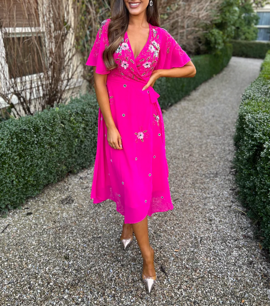 Embellished Dress Fuschia