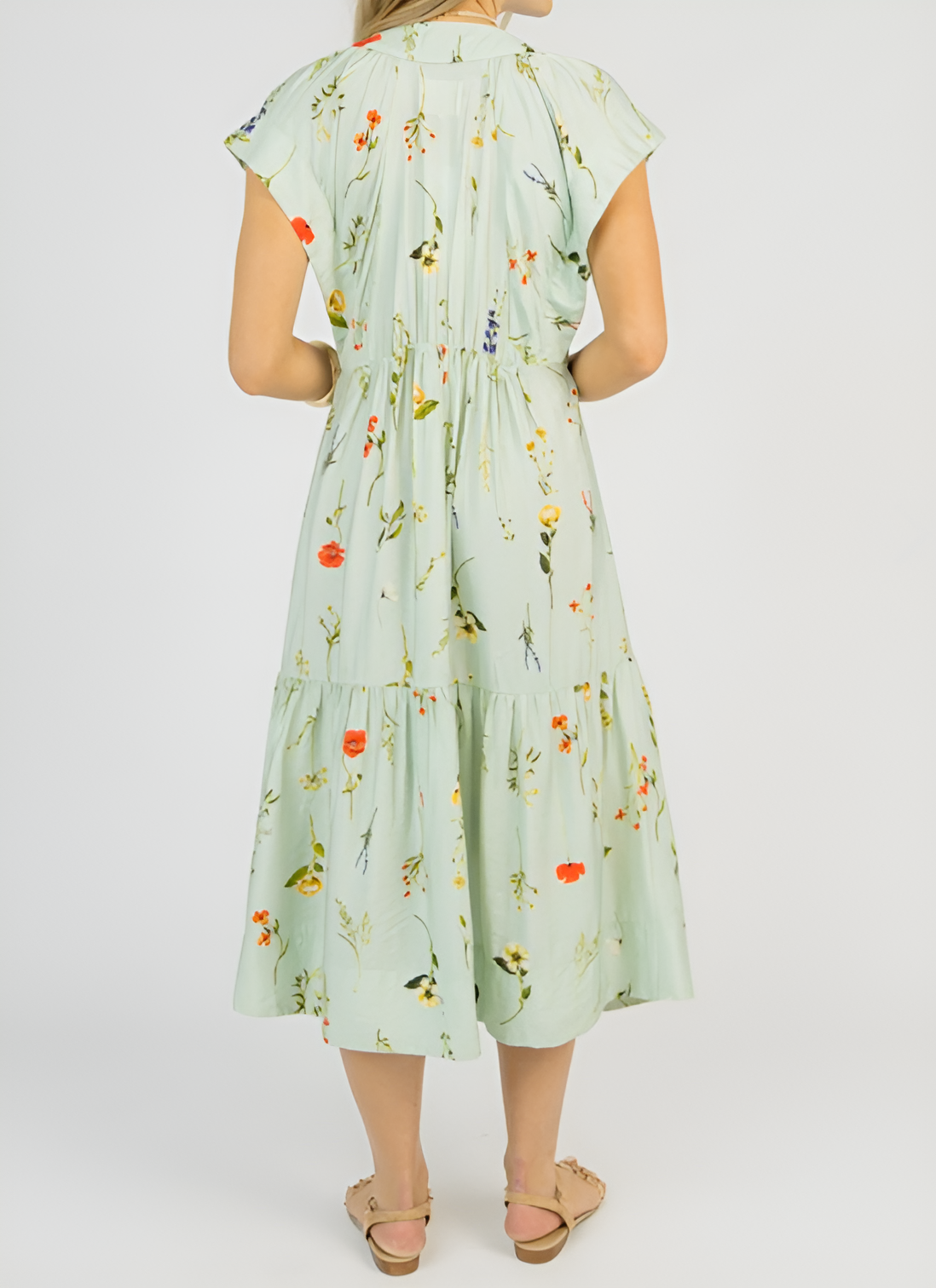 Mint Wild Flower Button Midi Dress