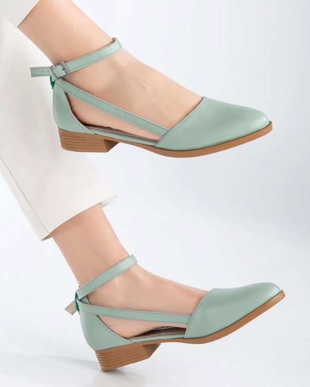 Mint Green Pointed Toe Square Heel Sandals