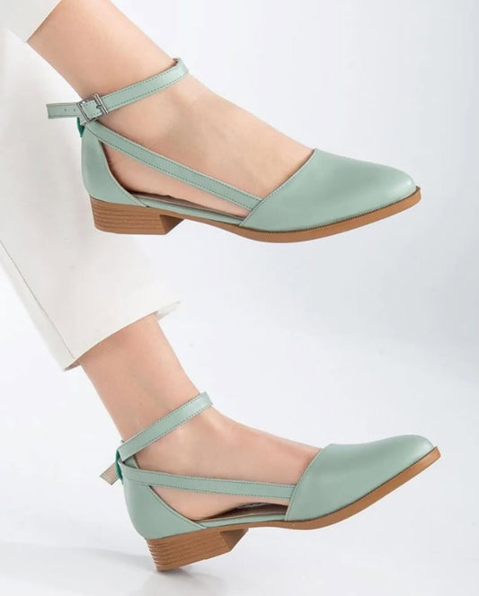 Mint Green Pointed Toe Square Heel Sandals