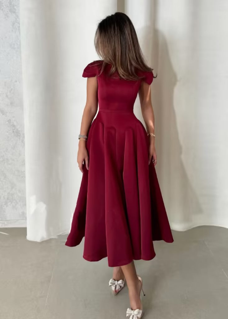 Elegant Red V-neck Dress