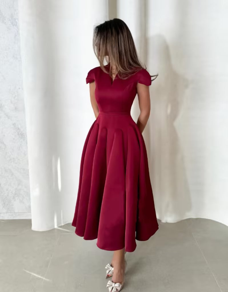 Elegant Red V-neck Dress