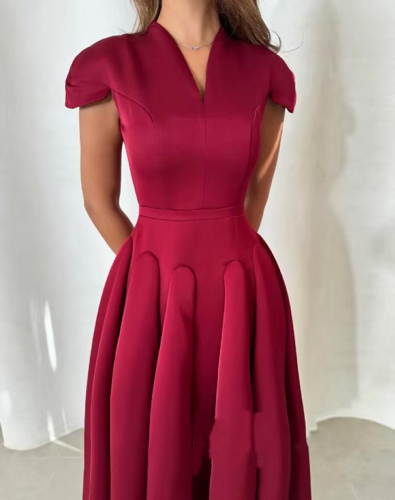 Elegant Red V-neck Dress