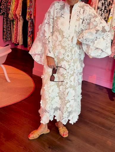 White 3D Flower Lace Dress