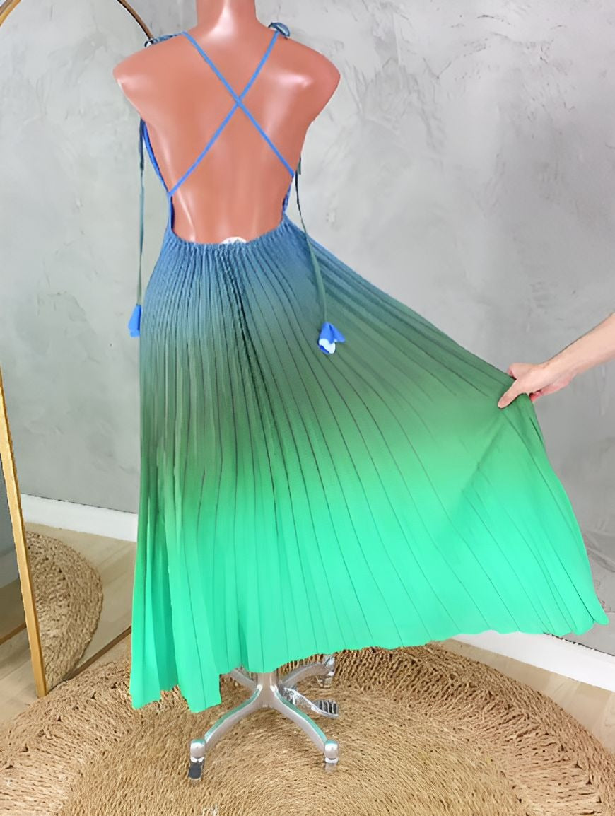 All-Pleated Gradient Dress