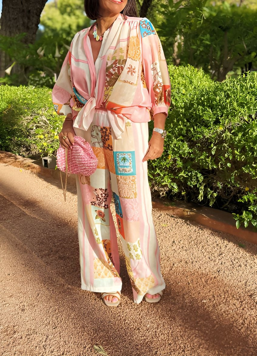 Pink Printed Long Sleeve Suit