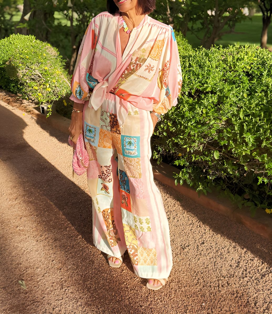 Pink Printed Long Sleeve Suit