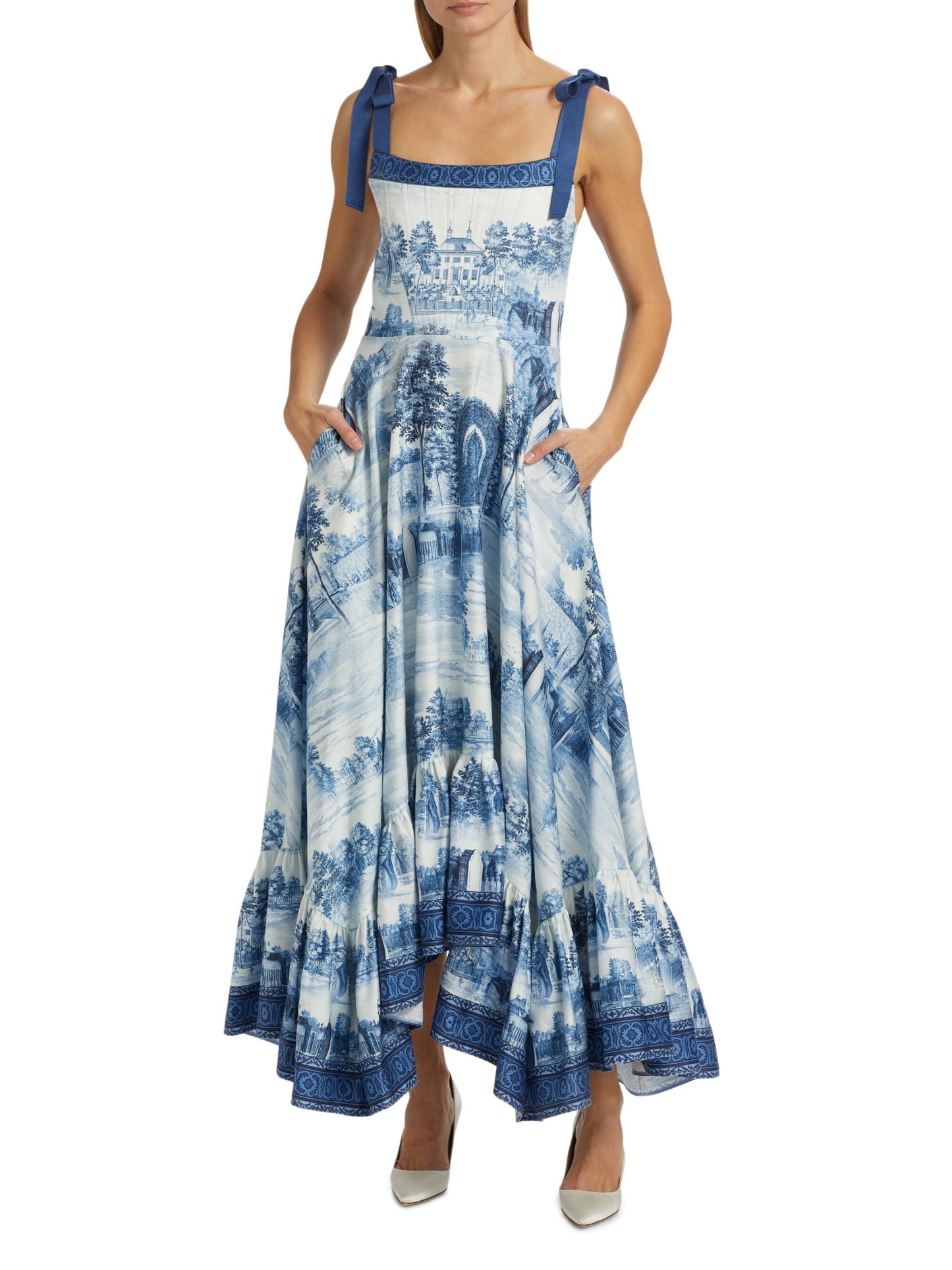 Blue Flowing Printed Maxi Dress